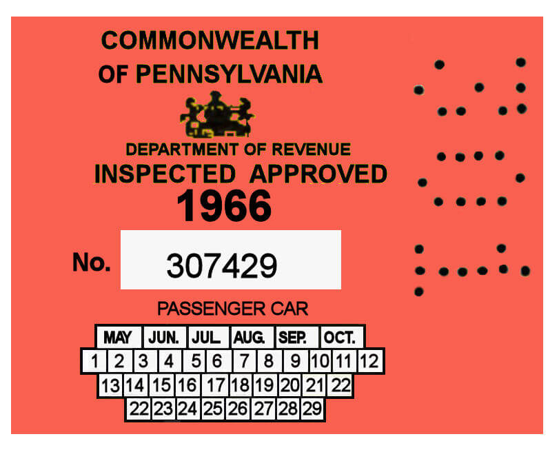 1966 Pennsylvania Inspection Sticker 25.00 Bob Hoyts Classic Inspection Stickers, Add a